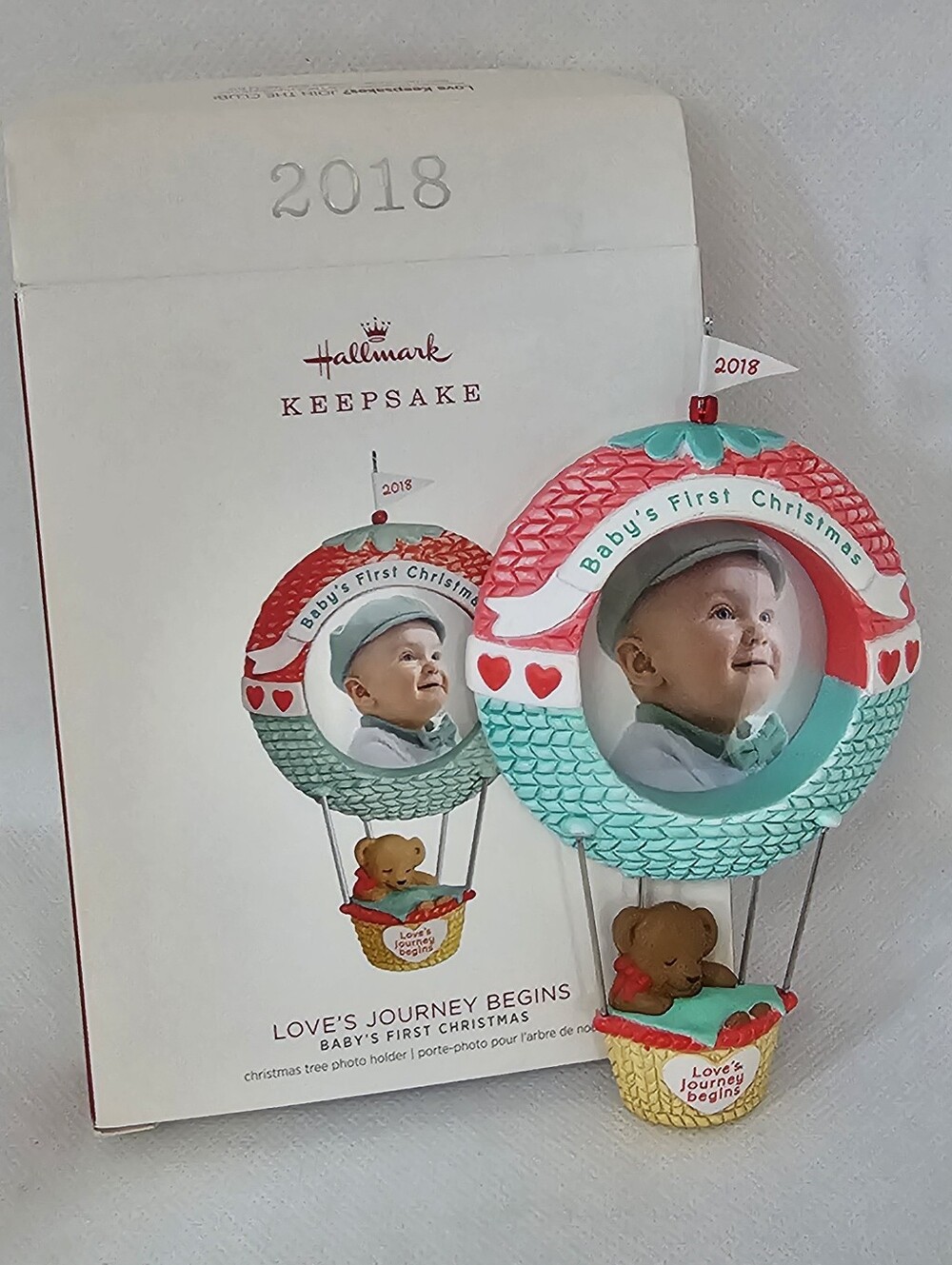New Baby 1st Christmas Hallmark Ornament 2018 Photo Holder Journey Air Balloon